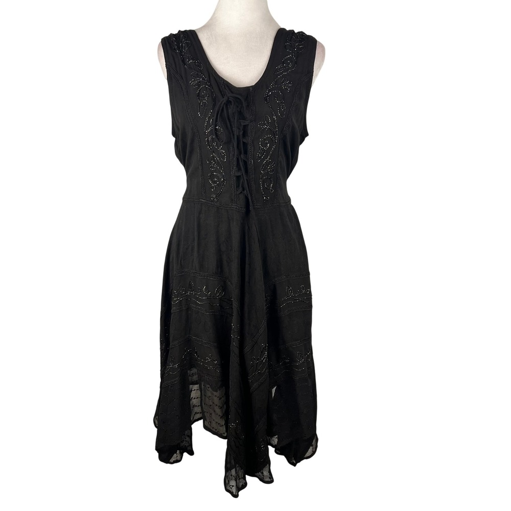 Black Fairy Grunge Midi Dress Medium Ren Fair Dark Romance Corset Asymmetric Hem